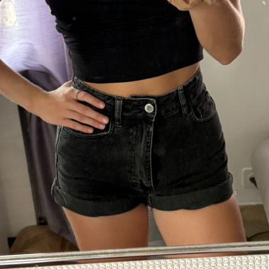 Black denim shorts