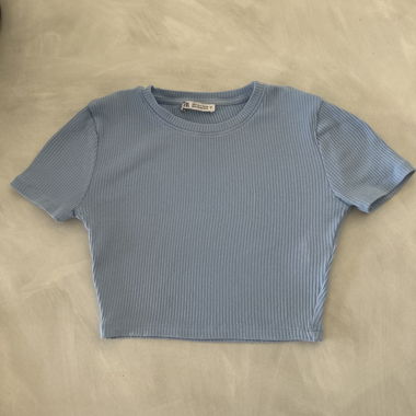 Blue Ribbed Crop Top