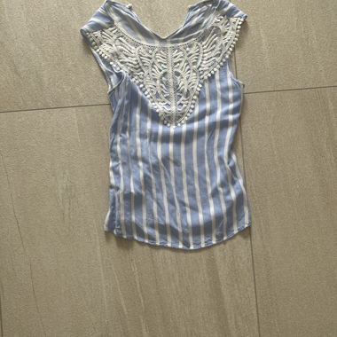 Blue Striped Lace Top
