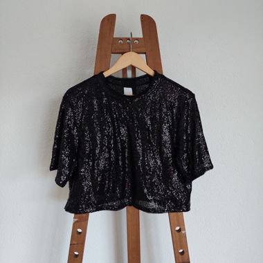 T-shirt crop top con paillettes nero  // L