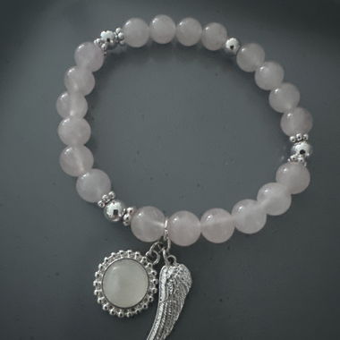 Bracciale in quarzo rosa con ciondolo