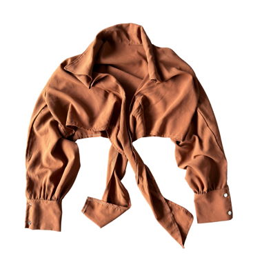 Blusa marrone corta con nodo sul davanti