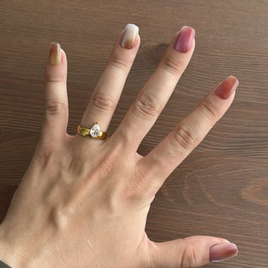 14k Gold-Colored Ring with Teardrop Stone