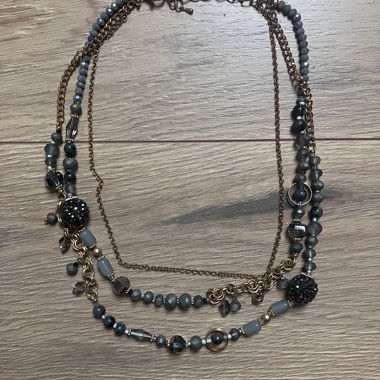 Gold multi-strand necklace with grey beads