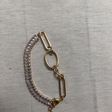 Gold Bracelet with Crystal Baguettes & Bold Links