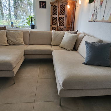 Beige corner sofa with chaise longue