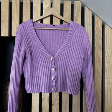 Lila Strick-Cardigan kurz
