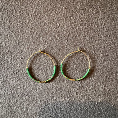 Gold Hoop Earrings with Green Beads