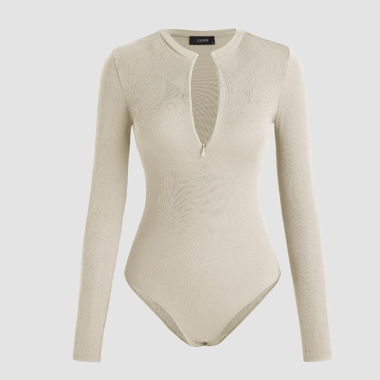 Jersey V-Neck Zipper Bodysuit Grösse S