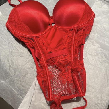 red victoria’s secret bodysuit