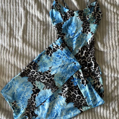 Blue Slipdress with Leopard Print