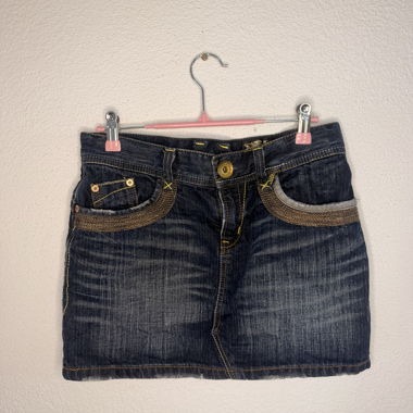 Vintage denim jeans mini skirt with wing embroidery