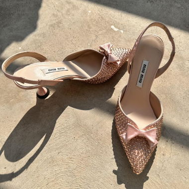 Miu Miu Kitten heals in pink satin & cristals