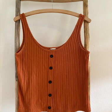 Ribbed Tank Top with Button Placket