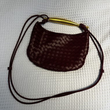 Woven Burgundy Top Handle Bag