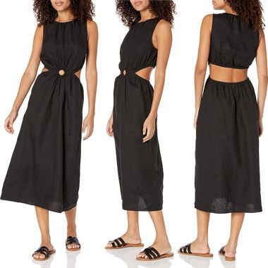 Midi-Kleid aus Leinen mit Cut-Out