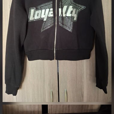 Hoodie court à fermeture éclair noir S