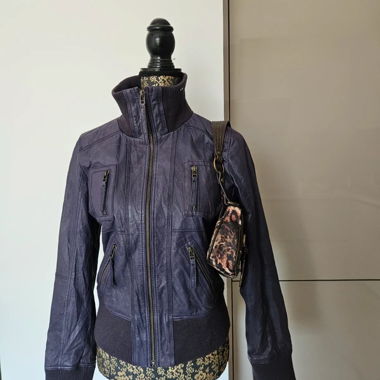 Y2K Leather Jacket with Ribbed Collar