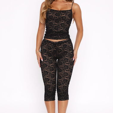 Black Lace White Fox Lace Capri Pants