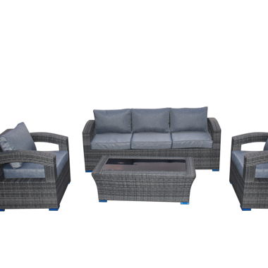 Set lounge da giardino in polyrattan, grigio