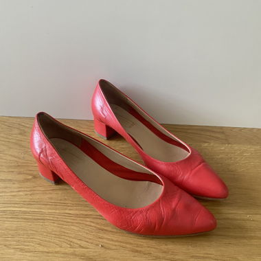 Red leather low heels
