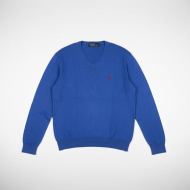 Pull Col V Ralph Lauren bleu - 100% coton - M