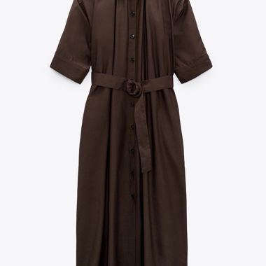 Abito camicia marrone con cintura