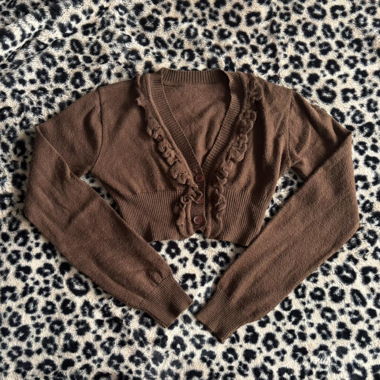 Cardigan corto con volant marrone anni 2000