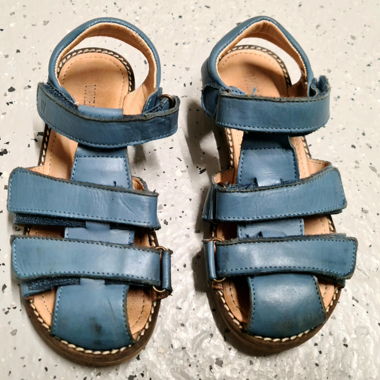 Blue children's leather sandals with Velcro