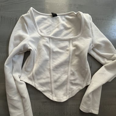 2 Top a Manica Lunga con Scollo Quadrato Blu e Bianco