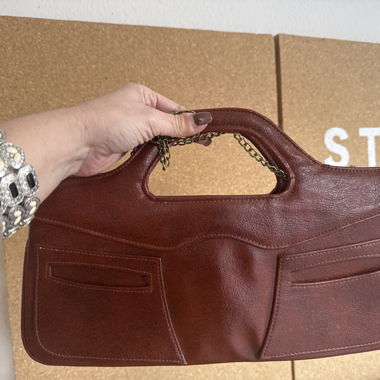 Vintage Tasche trendy Baguetteform cognac braun 