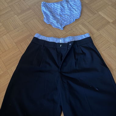 Black Shorts Set with Striped Waist