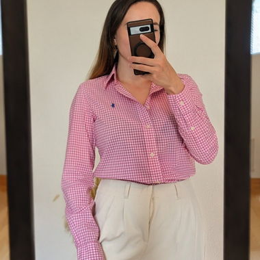 Chemise à carreaux vichy rose