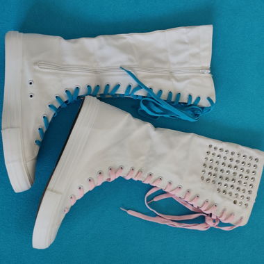 White Lace-Up Boots with Studs