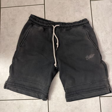 Black sweat shorts with drawstring