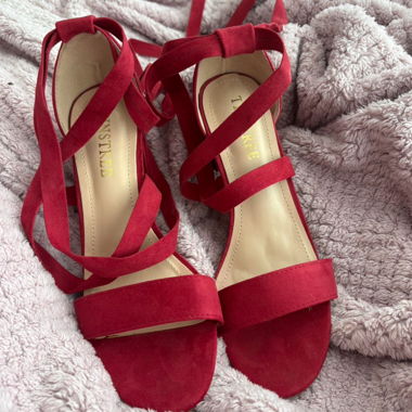 Red velvet high heels