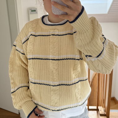 Gestrickter Pullover mit Streifen, 100% Baumwolle