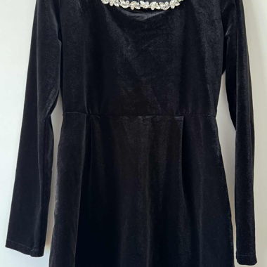 Short black dress with crystals on neck size L 40