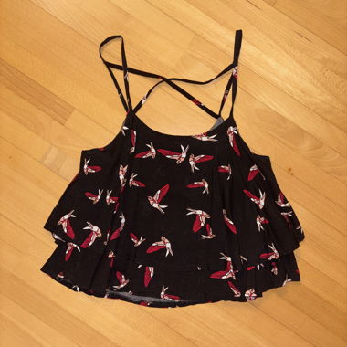Top à bretelles noir avec imprimé oiseau