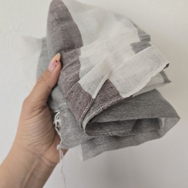 Lightweight Striped Scarf in Grey, Brown & White