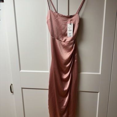 Pink Satin Dress with Straps