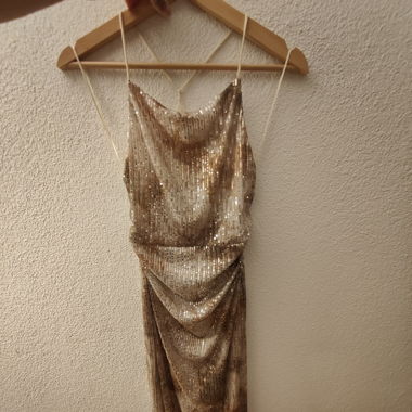 Sequined Strappy Party Dress with Deep Plunge Back