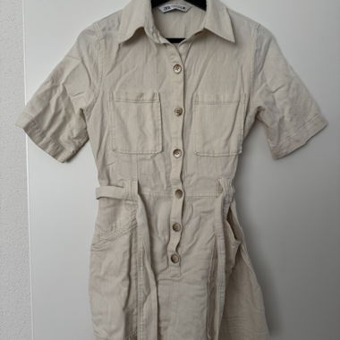Beige Short-Sleeve Shirt Dress