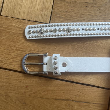 White studded belt with rhinestones