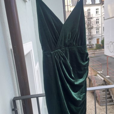 Emerald green velvet dress