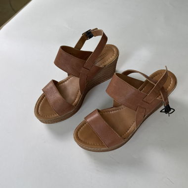 Brown leather wedge sandals