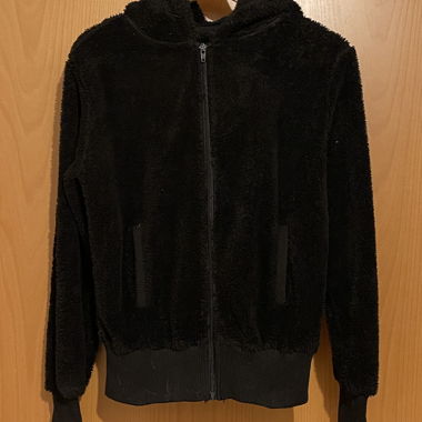 Schwarze Teddy-Fleece Kapuzenjacke