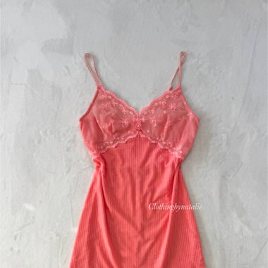 Embroidery Orange Mesh Slip Dress (S)