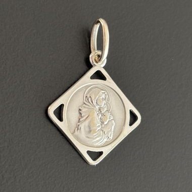 Ciondolo Maria e Bambino Gesù in oro bianco 750
