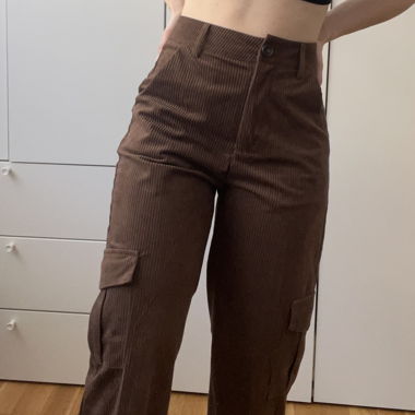 Pantalon cargo côtelé marron